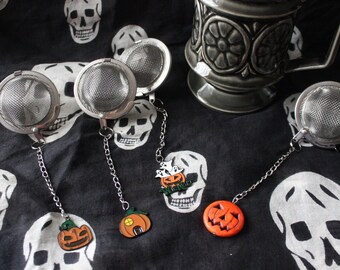 Halloween pumpkin tea ball loose leaf infuser strainer, for the goth who also loves tea.
