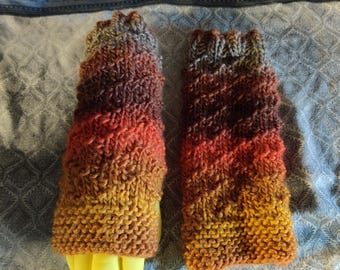 brown orange gradient knitted fingerless mitts gloves