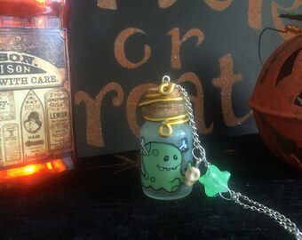Glow in the dark Slime monster bottle necklace