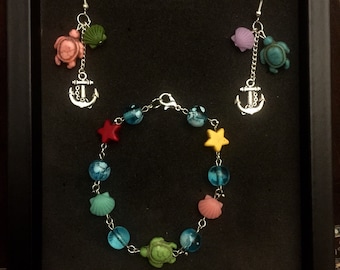 Mermaid ocean theme earrings and bracelet set