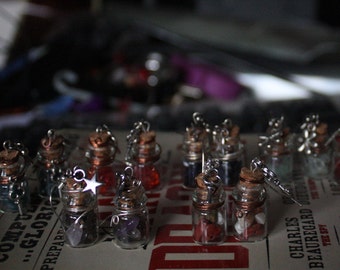 gemstone bottle earrings. Steampunk, alchemy, etc