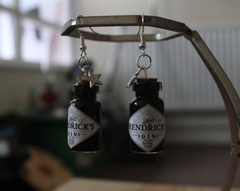 Small gin bottle earrings glass