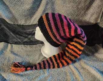 sunset gradient and black sparkle stripe wizard pixie sock hat