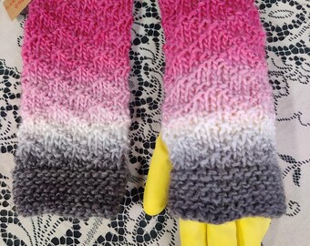 pink gradient knitted fingerless mitts gloves