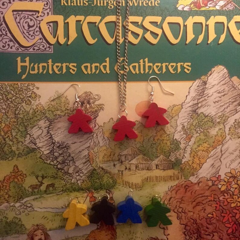 meeple necklace and earrings set Carcassonne gaming