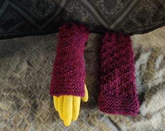 purple marl knitted fingerless mitts gloves arm warmers