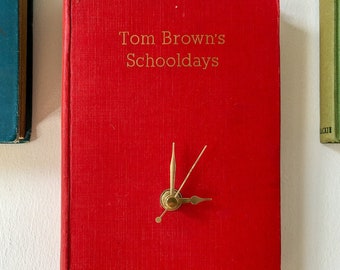 Red Wall Clock - Tom Browns Schooldays - Book Clock - Small Wall Clock - Vintage Wall Clock - Recycled Clock - Upcycled Clock