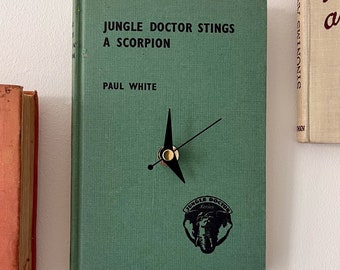 Clock - Green Clock - Small Wall Clock - Jungle Doctor - Doctor Clock - Childs Clock - Gift for Him - Old Clock - Recycled Clock