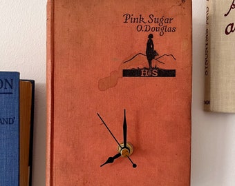 Clock - Small Wall Clock - Kitchen Clock - Pink Clock - Book Clock - Baking Clock - Vintage Clock Wall - Upcycled Clock