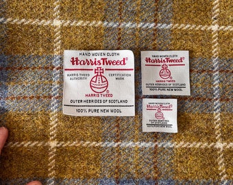 Harris Tweed Material - Mustard Blue Check - 64x60cm - A0102 - Isle of Harris - Craft Material - Applique Material - Patchwork Material