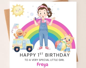 Personalised Ms Rachel Birthday Card | Custom Name, Age | Rainbow Kids Card (6x6 inches)