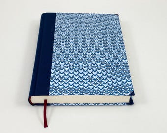 A5 Notebook: Japanese Chiyogami Paper, Blue Linen Binding