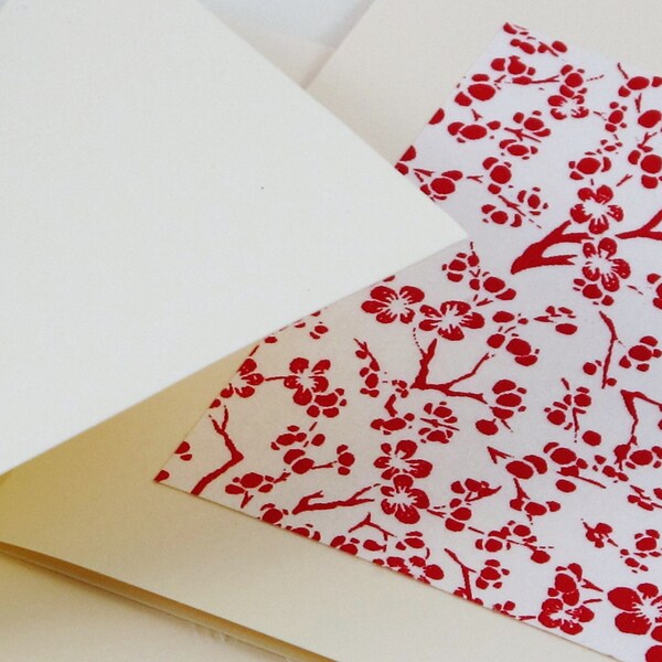 Doppelkarte mit Kuvert  Grußkarte Chiyogami *Kirschblütenzweige rot*