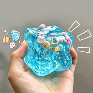 Quetschwürfel mit Muschelmotiv, sensorisches Stressabbau-Spielzeug, weicher Gelwürfel, Fidget-Spielzeug mit Meeresmotiven, Geschenk zur Linderung von Angstzuständen