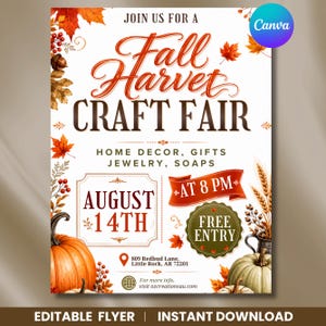 Editable Fall Festival Flyer, Autumn Festival Event Sign, Pumpkin Patch School Fair Flyer, Canva Template, Digital Download