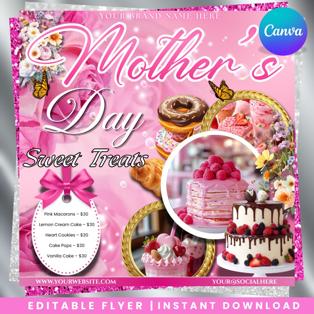 Mother’s Day Bakery Flyer, Sweet Treats Dessert Menu, Pastry Sale Promo ...