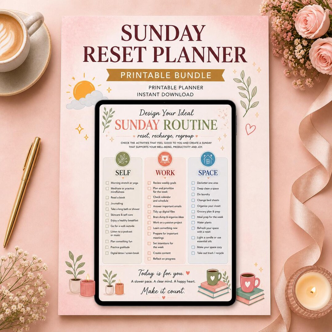 Sunday Reset Planner Printable for Busy Moms & ADHD Adults, Weekly Home ...