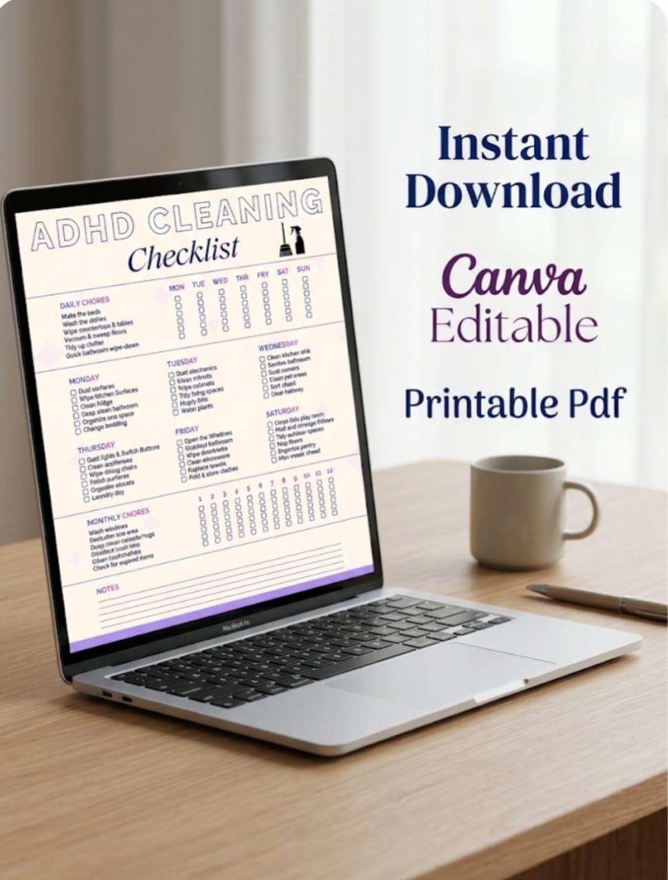 Editable ADHD Cleaning Checklist 2026| ADHD Friendly | Home Cleaning ...