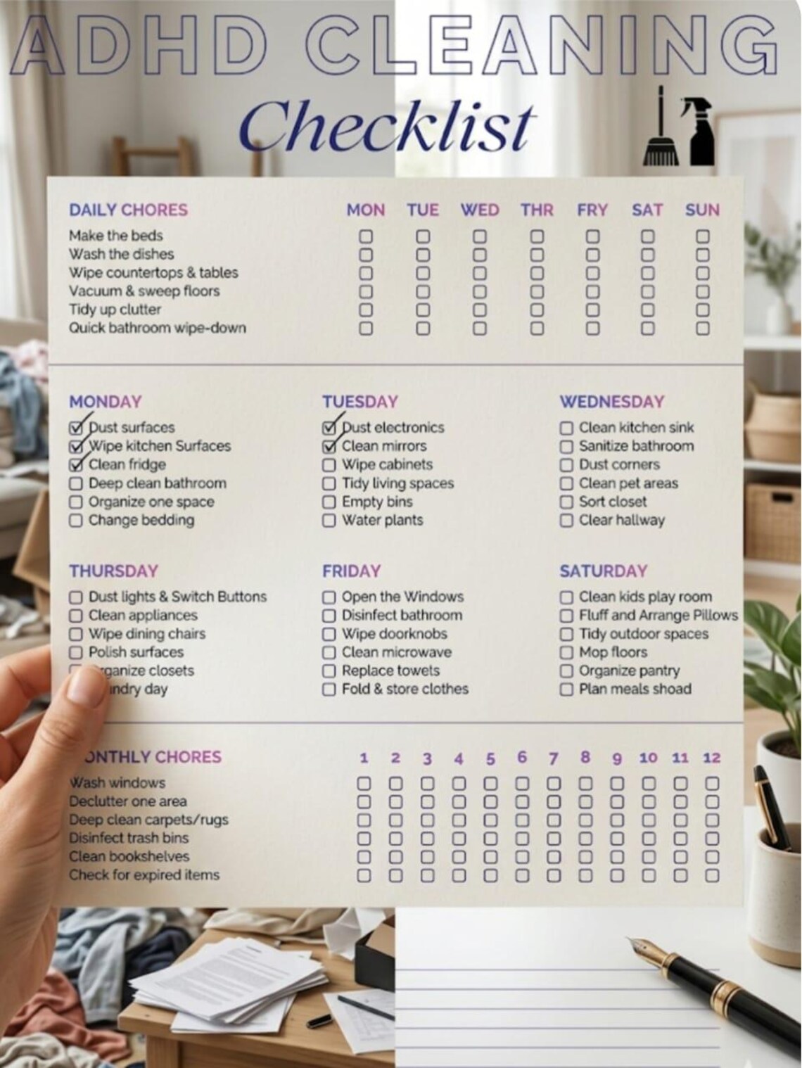 Editable ADHD Cleaning Checklist 2026| ADHD Friendly | Home Cleaning ...