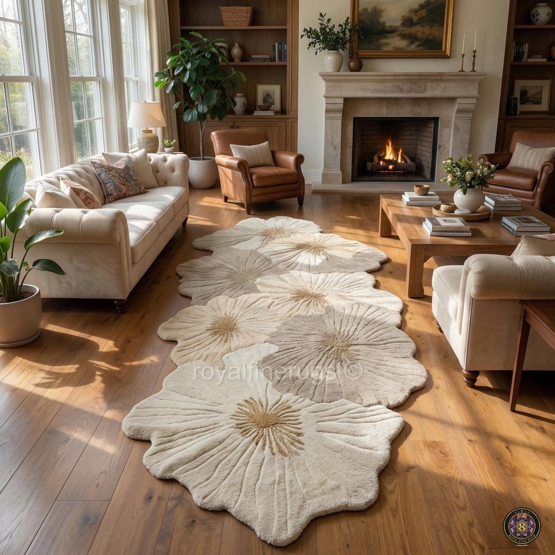 Unique Runner Rugs Hand Tufted Floral Runner Rug, Beige Cream Boho Hallway Decor, Custom ...