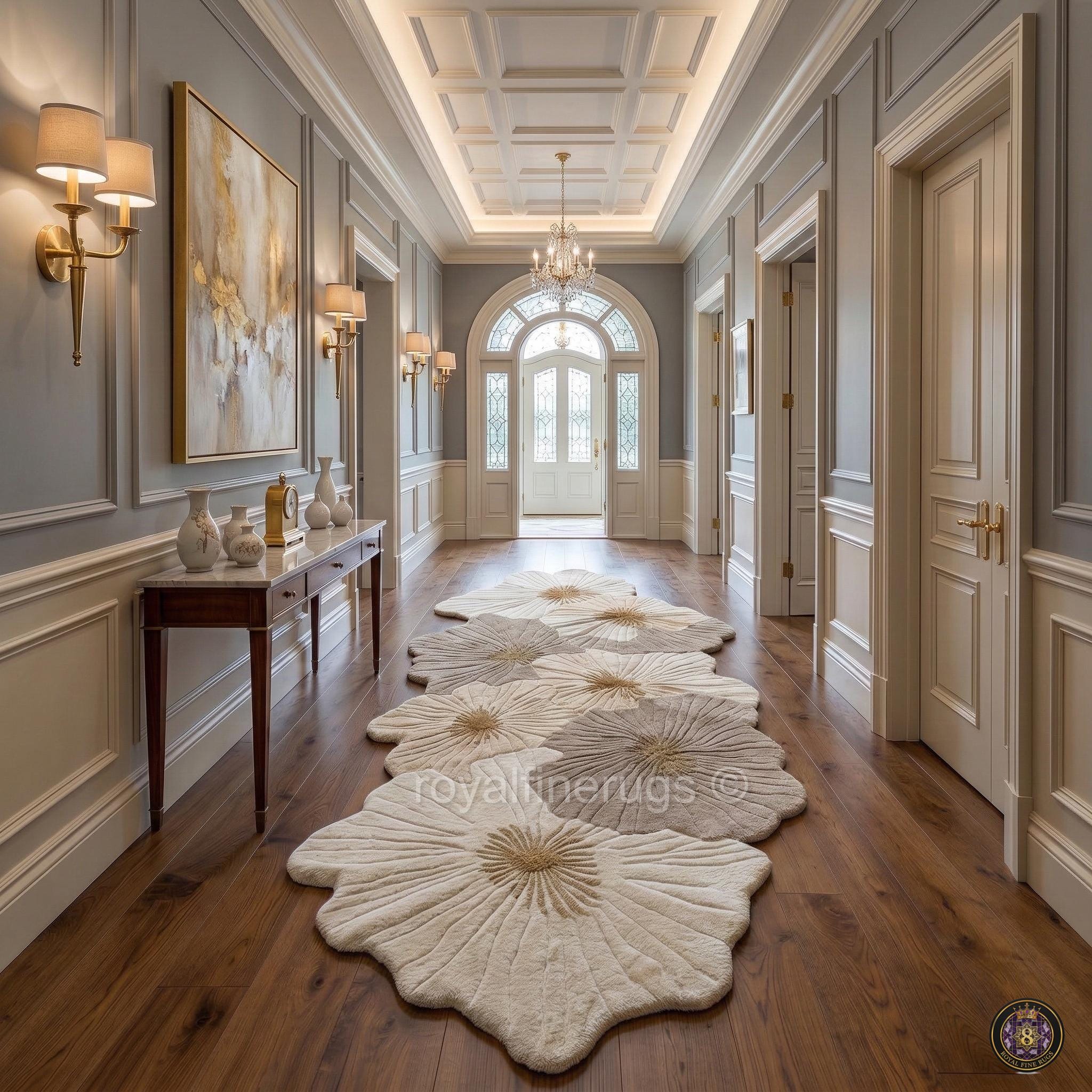 Hand Tufted Floral Runner Rug, Beige Cream Boho Hallway Decor, Custom ...