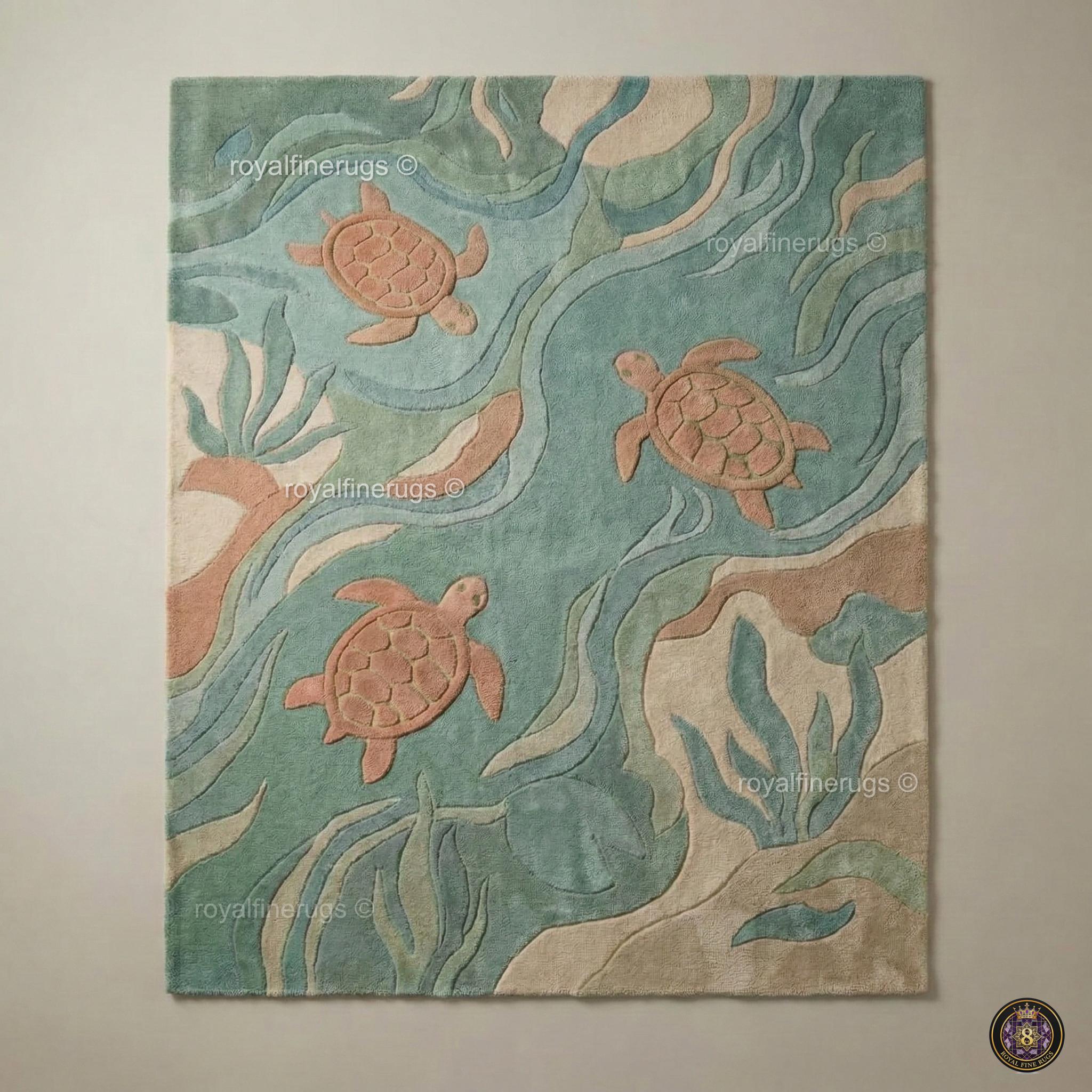 Turtle Rug Texture Coastal Sea Turtle Rug, Ocean Themed Area Rug, Beach House Decor, Kids ...