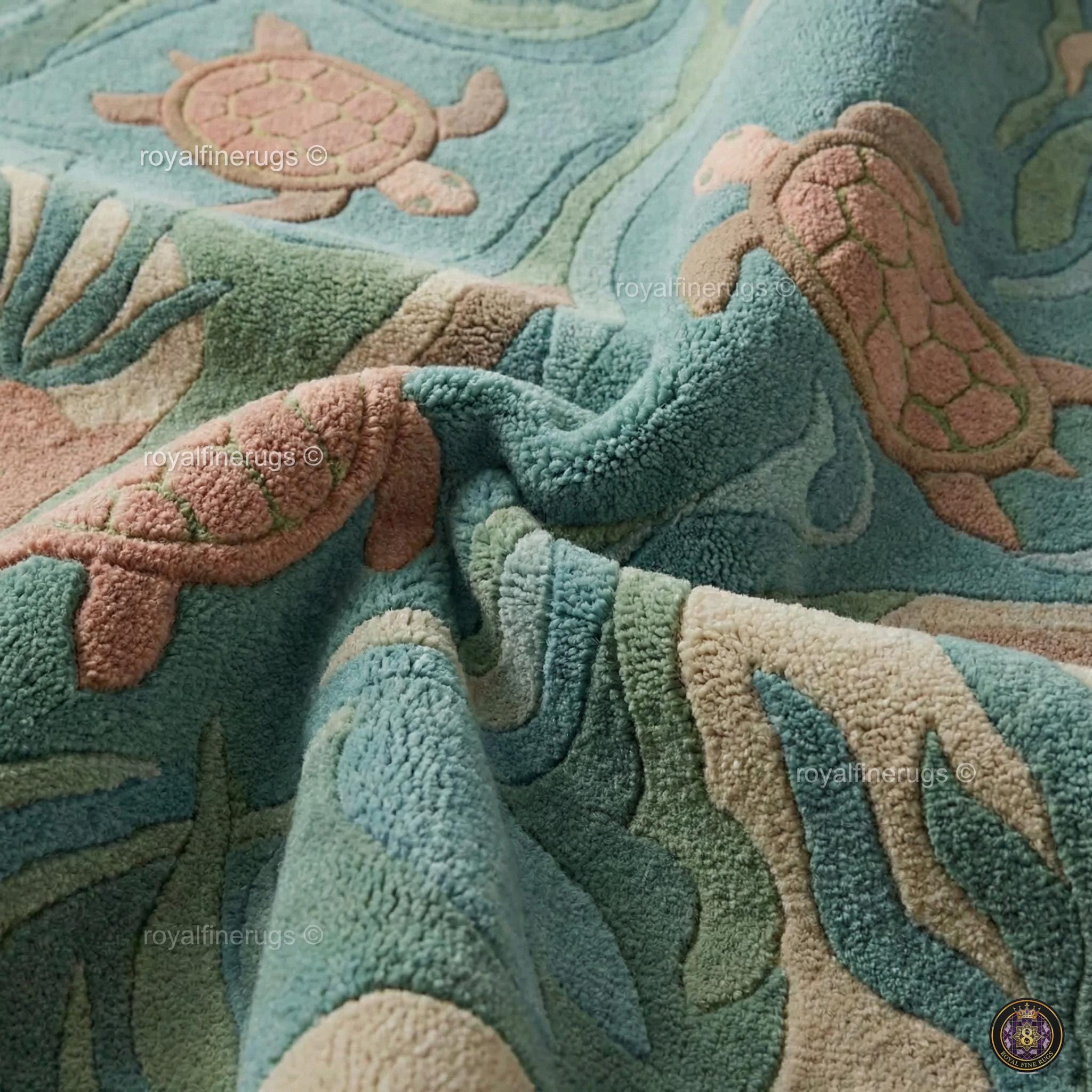 Turtle Rug Texture Coastal Sea Turtle Rug, Ocean Themed Area Rug, Beach House Decor, Kids ...