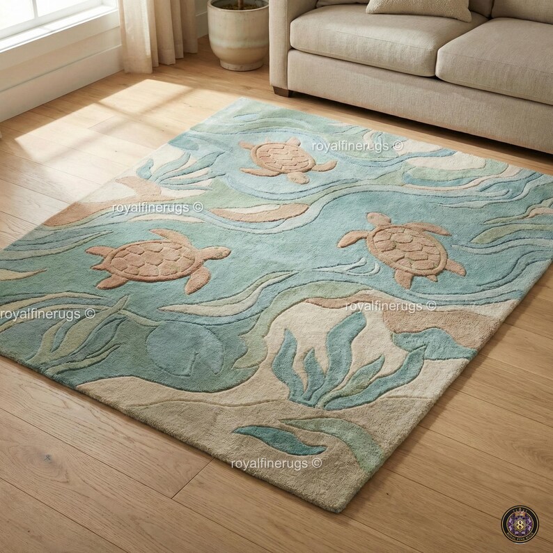 Sea Rug Animal Coastal Sea Turtle Rug, Ocean Themed Area Rug, Beach House Decor, Kids ...