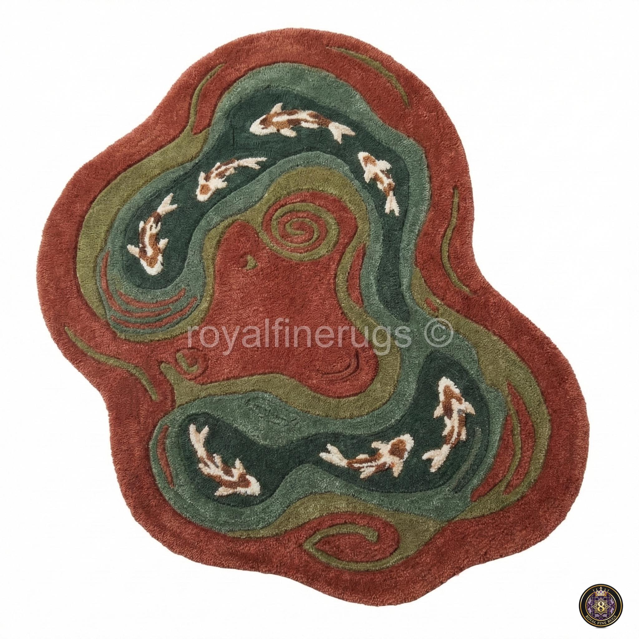 Pond Rug Abstract Hand Tufted Koi Fish Pond Rug | Irregular Abstract Nature Carpet - Etsy