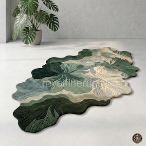 Handtuftad botanisk matta | Oregelbunden form, 3D-skuren textur, kustdekor