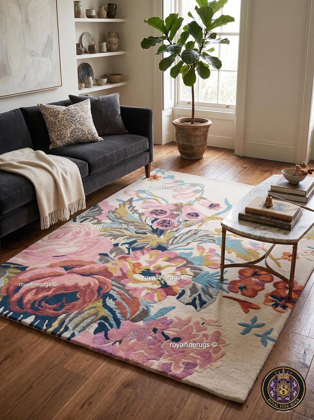 Hand Tufted Wool Floral Area Rug | Grandmillennial Botanical Carpet ...