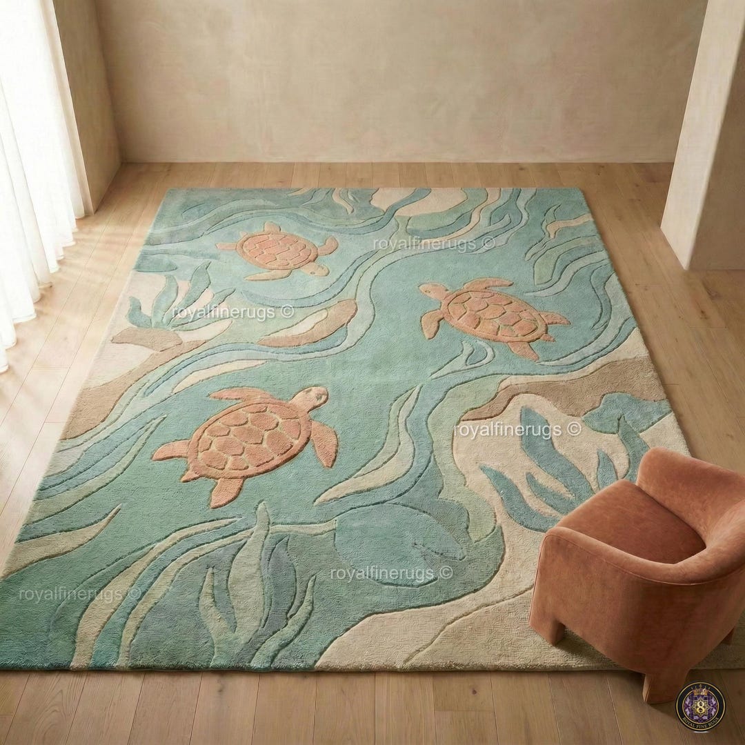 Fairpoint Sea Rug Coastal Sea Turtle Rug, Ocean Themed Area Rug, Beach House Decor, Kids ...