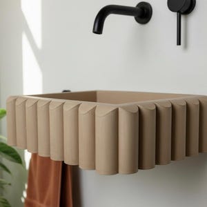 RIVA Handmade Scalloped Concrete Basin – Modern Bathroom Sink 39x27.5cm