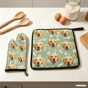 Personalized Pet Oven Mitt, Custom Dog Face Oven Glove, Dog Mom Gift, Kitchen Gift for Pet Lovers, Unique Housewarming Present