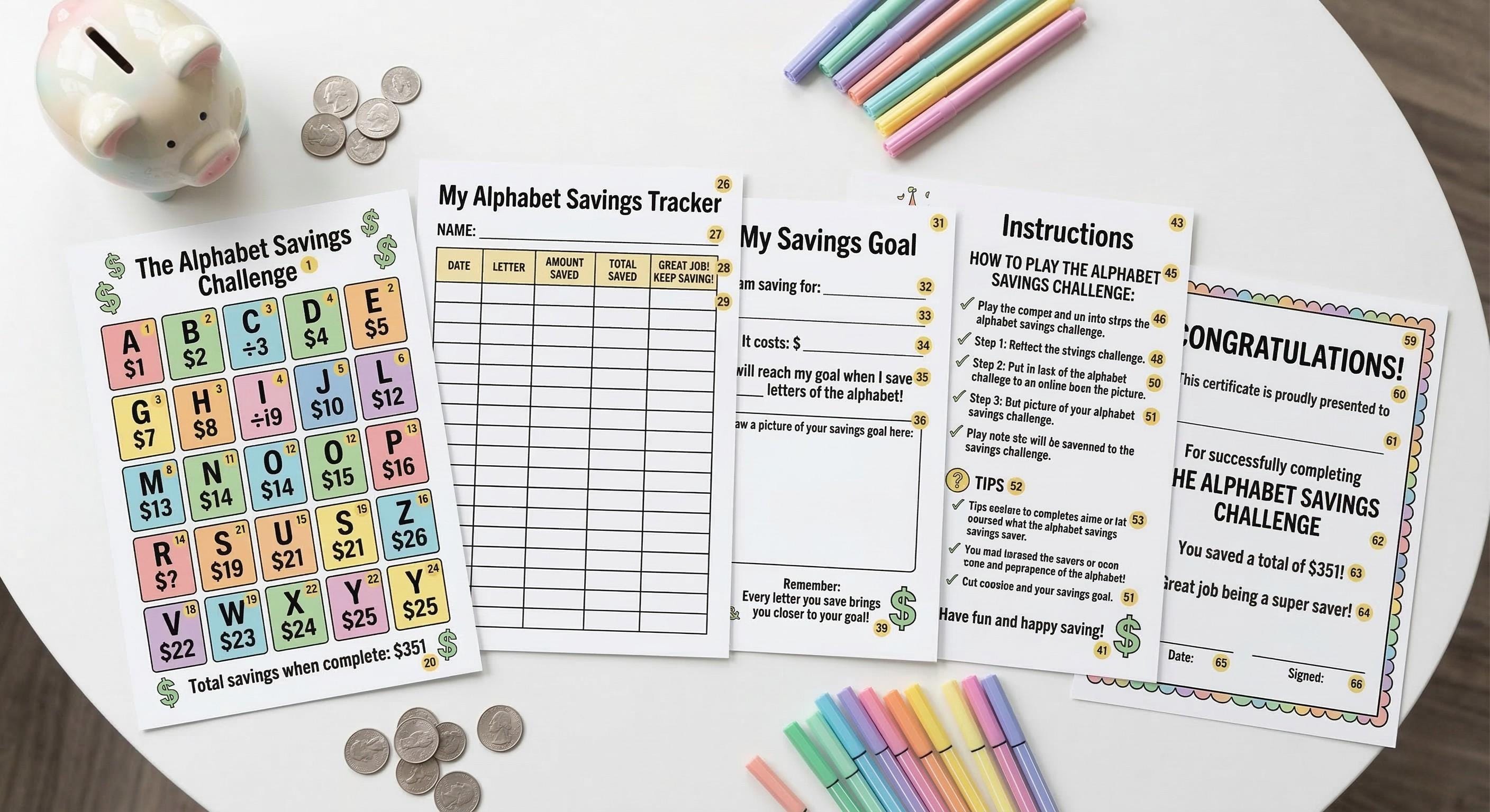 Alphabet Savings Challenge Printable, Kids Money Saving Tracker ...