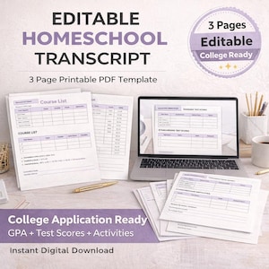 Printable Homeschool Transcript Template High School Editable GPA Record PDF
