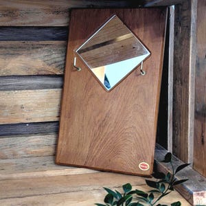 Vintage Teak Wall Hanging Diamond Mirror Key Holder