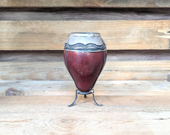 Vintage Sterling Silver Mate Gourd – 925 Silver Mounted Calabaza Vessel