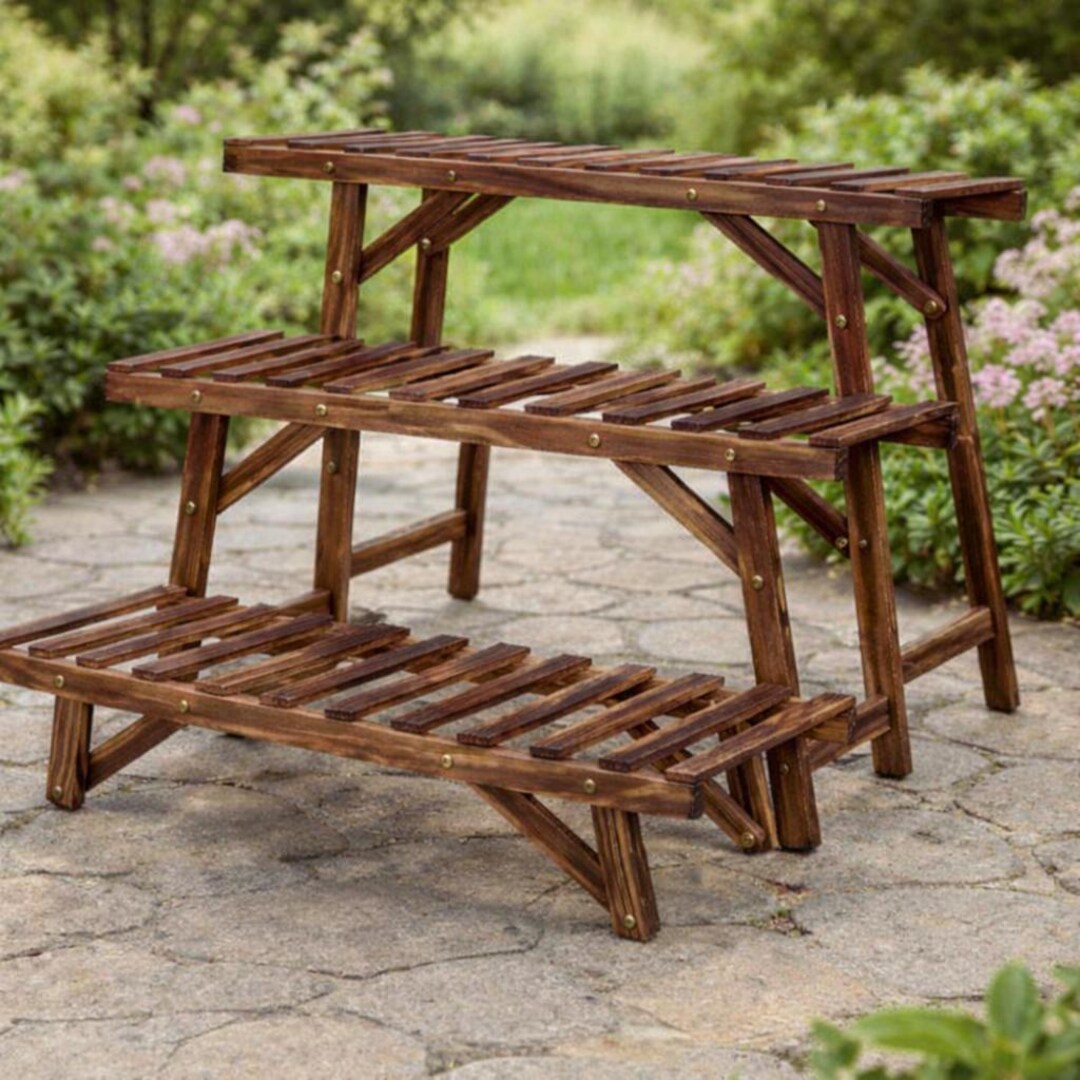 3 Tier Wooden Plant Stand Ladder Shelf – Indoor Outdoor Flower Pot Rack ...