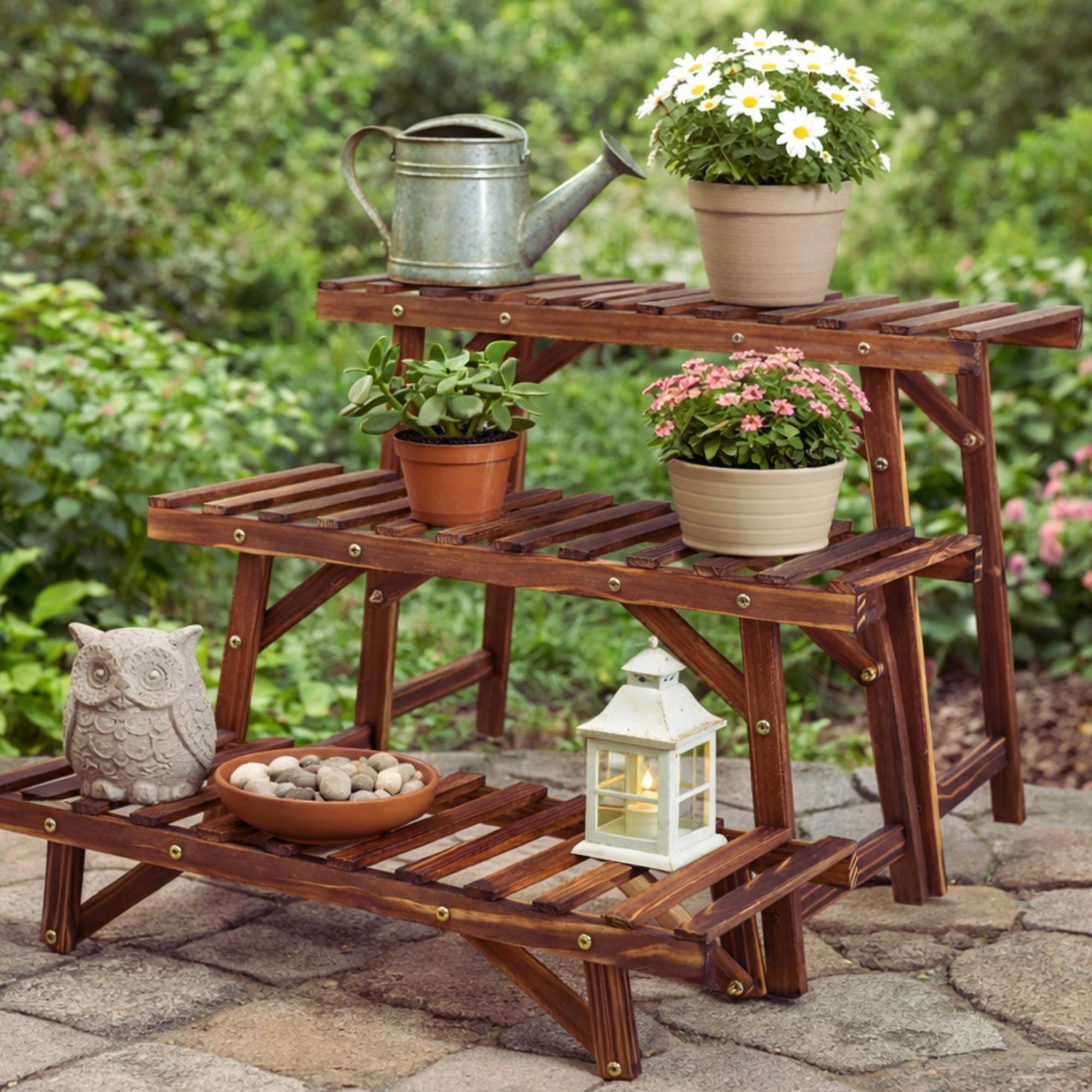 3 Tier Wooden Plant Stand Ladder Shelf – Indoor Outdoor Flower Pot Rack ...