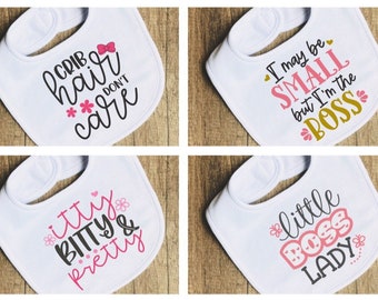 The Perfect GIFT for the Special Little one in your life: a Baby Bib! Choose from Several Different Designs to create the most Unique Gift.