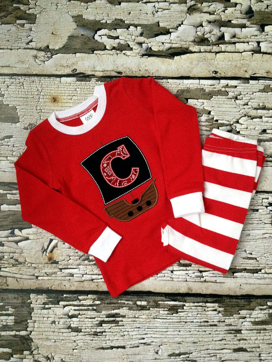 Pirate Birthday Pajamas Personalized Pirate Red/white Boys Striped Pjs