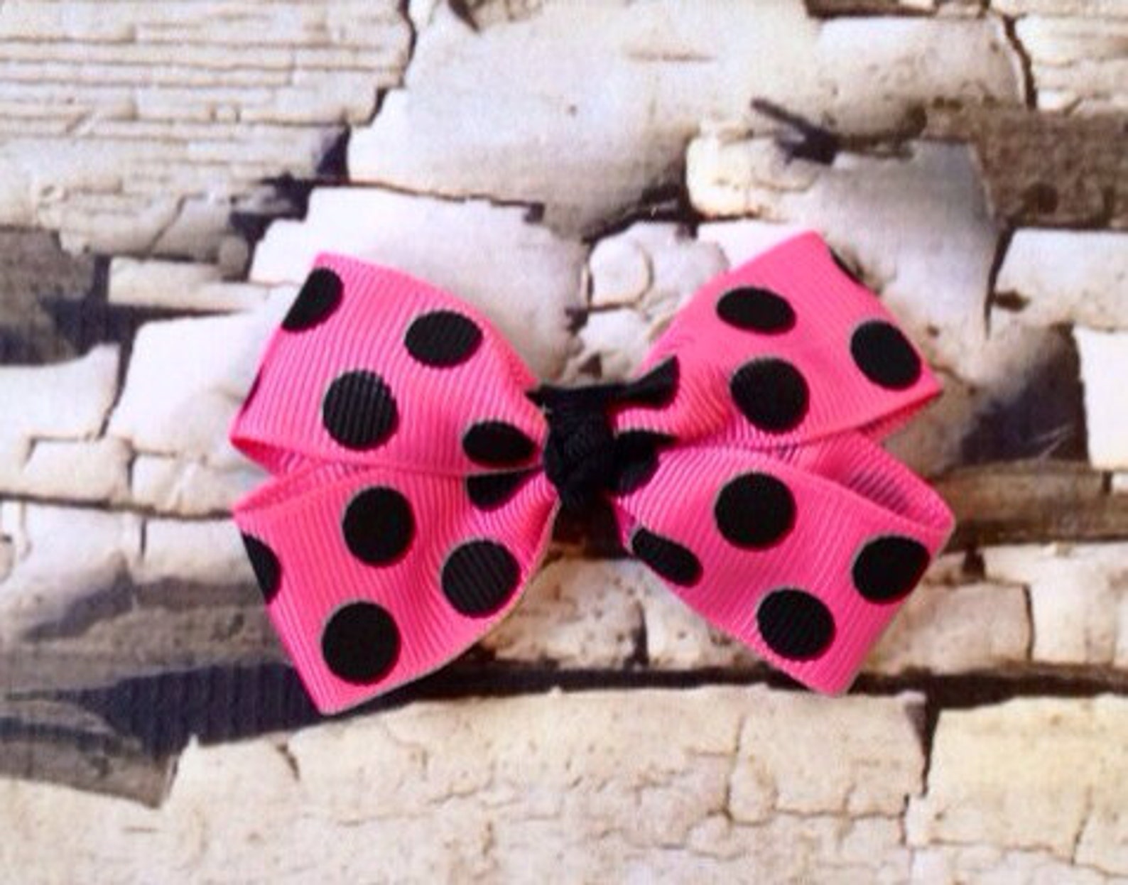 Pink Polka Dot Bow - Hair Bow - Pink Black Polka Dot Hair Clip - Black ...