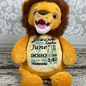 Personalized Stuffed Animal Birth Announcement Stuffed Animal Subway Art Baby Gift Birth Gift for Newborn Baby Photo Prop Lion