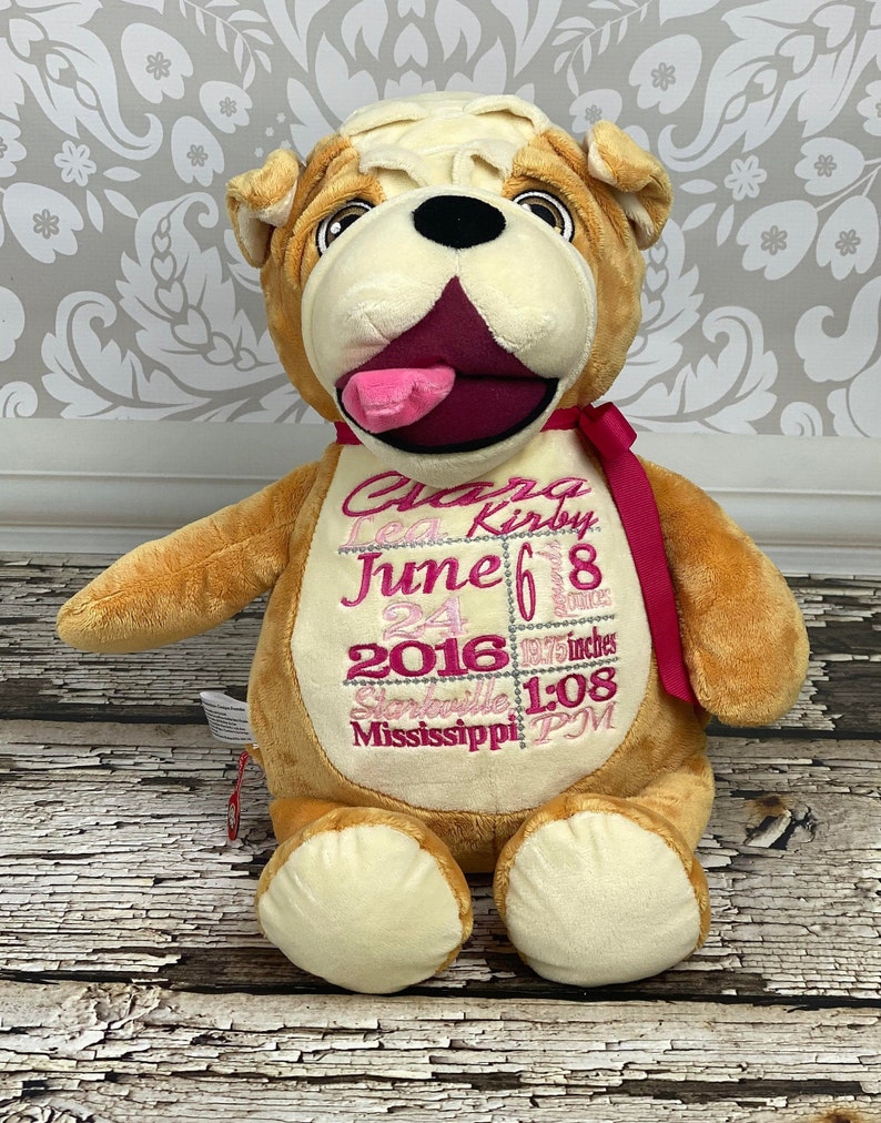 Birth Announcement Stuffed Animal Embroidered Stuffed Animal Etsy