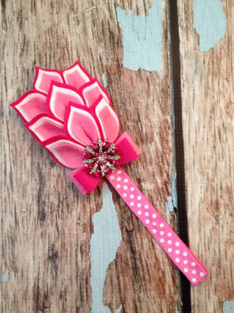 Hot Pink / Pink / White Flower Headband - Felt Dahlia Petals Polka Dot ...