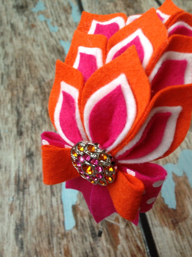 Hot Pink / Orange Dahlia Felt Headband - Felt Petals Headband - Orange ...
