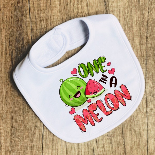 Baby Gift - One In A Melon Saying Bib - Play on Words (One in a Million) Gift for Baby Shower - Watermelon Bib Design - Funny Melon Design