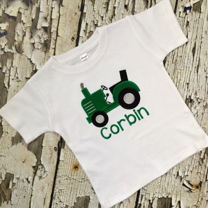 Chemise de tracteur brodée - Chemise de tracteur personnalisée - Chemise de véhicule verte - Chemise monogrammée pour garçons