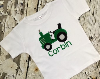 Embroidered Tractor Shirt - Personalized Tractor Shirt - Green Vehicle Shirt - Boys Monogrammed Shirt